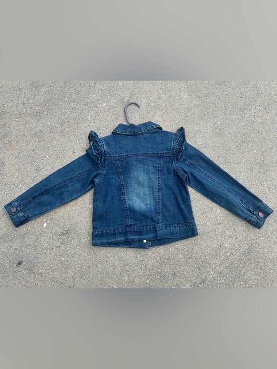 Rachel Zoe Girls' Ruffled Shoulder Dark Blue Denim Jacket - Picture 3 of 3